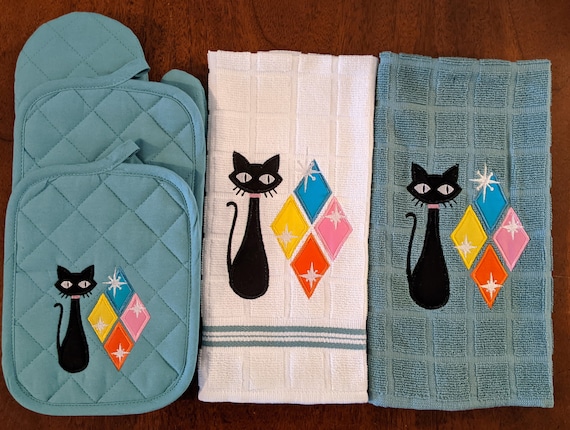 Buy Atomic Kitty Kitchen Towel Set / Mid Century Modern Kitchen