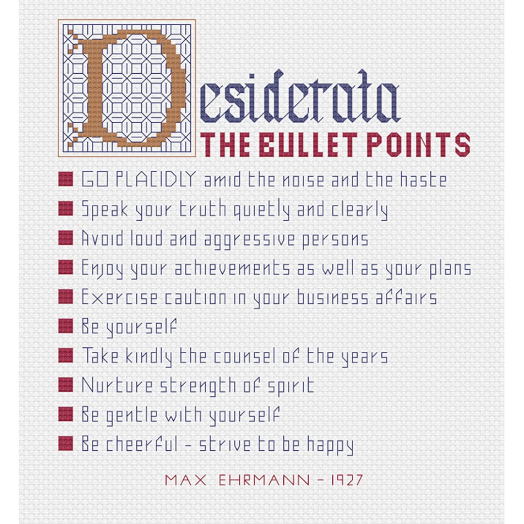PDF Cross Stitch Pattern Desiderata the Bullet Points Etsy