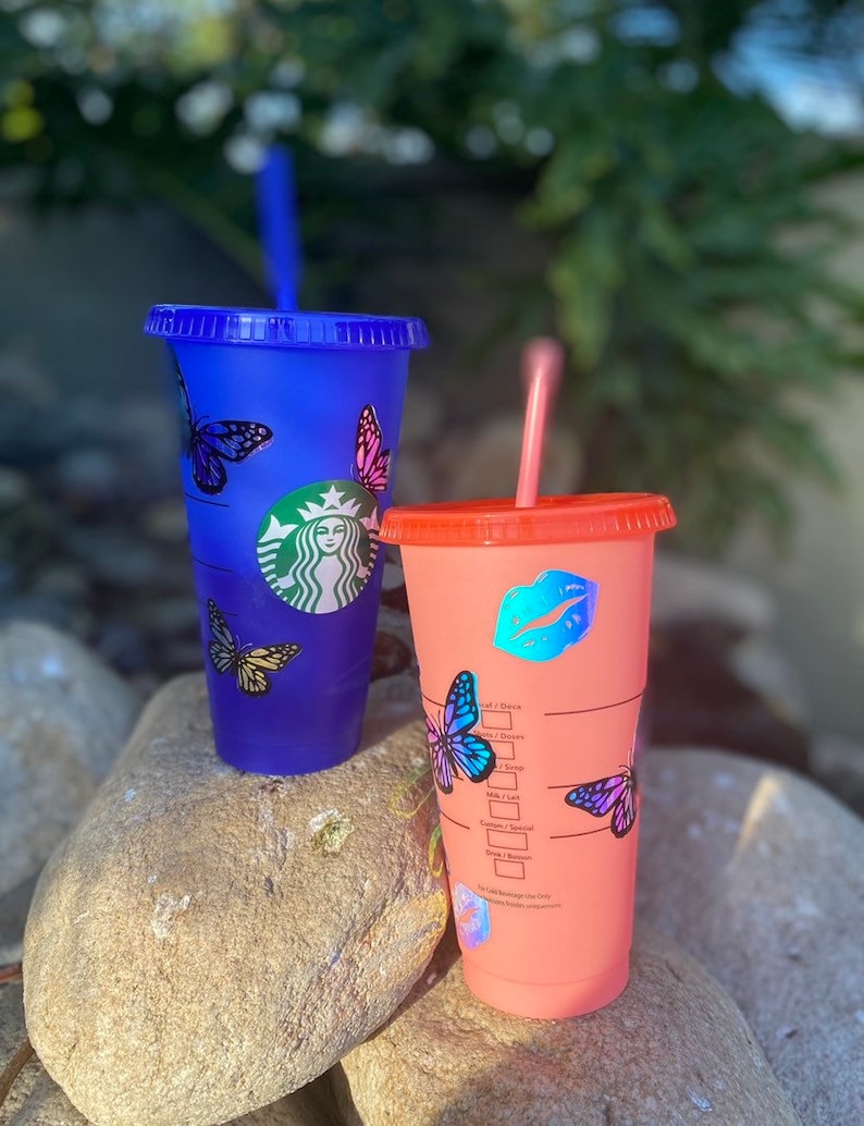 Starbucks Cup Butterfly Cup Glitter Cup Butterfly Starbucks Cup Lips Kisses Color Changing Cup Kisses Starbucks Cup
