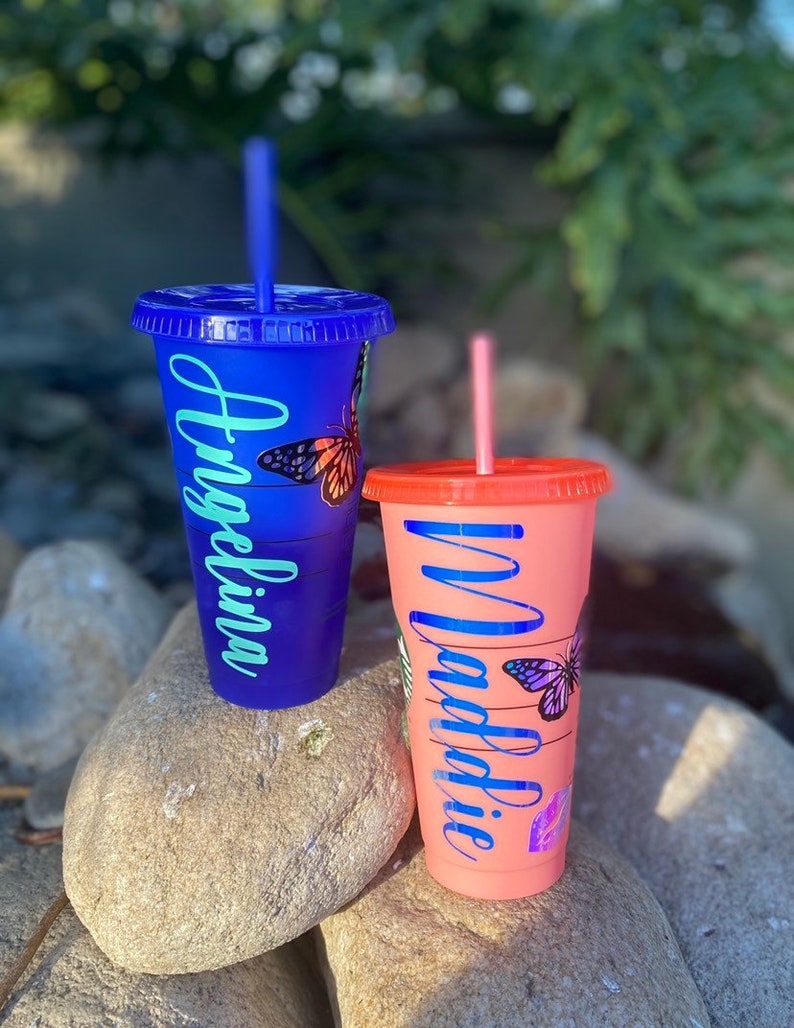 Starbucks Cup Butterfly Cup Glitter Cup Butterfly Starbucks Cup Lips Kisses Color Changing Cup Kisses Starbucks Cup