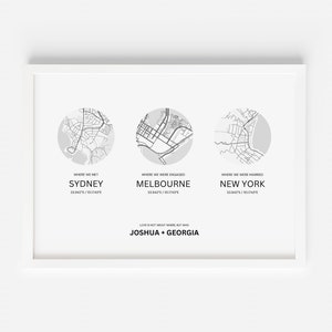 Impression d'affiche de plan de ville personnalisé - Illustration de cartes de la ville encadrée Mariage cadeau d'anniversaire Cadre à télécharger Idée cadeau instantanée de dernière minute