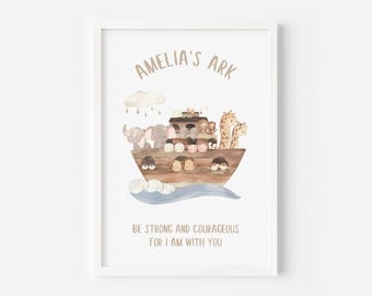 Custom Noah's Ark Print | Personalised Noahs Ark Kids Poster | Personalized Baptism Framed Art