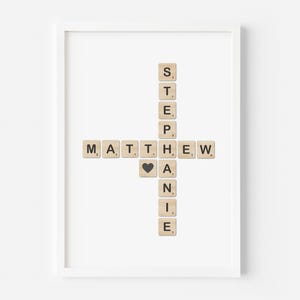 Stampa digitale personalizzata di tessere di Scrabble / Poster personalizzato con il nome di famiglia / Decorazione murale personalizzata con tessere di Scrabble
