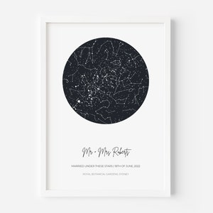 Scarica la stampa personalizzata della mappa stellare delle costellazioni - Il cielo notturno incorniciato, anniversario, matrimonio, nascita, compleanno, idea regalo immediata dell'ultimo minuto