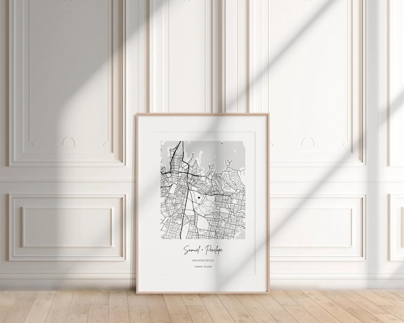 Impressão de mapa personalizado | Pôster personalizado de inauguração de casa | Arte de parede emoldurada com desenho de rua personalizado imagem 2