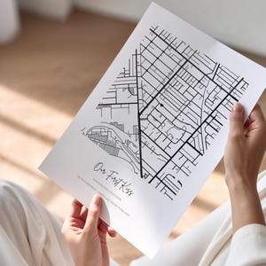 Impressão de mapa personalizado | Pôster personalizado de inauguração de casa | Arte de parede emoldurada com desenho de rua personalizado imagem 4