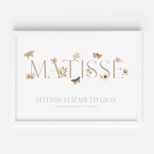 Individueller Schmetterling Name Poster Druck - Gerahmt Hochzeit Baby Geburt Neugeborene Geburtstagsgeschenk Rahmen Download Sofortige Last Minute Geschenkidee