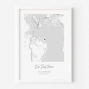 Custom Map Print | Personalised First Home Housewarming Poster | Personalized Street Drawing Framed Wall Art