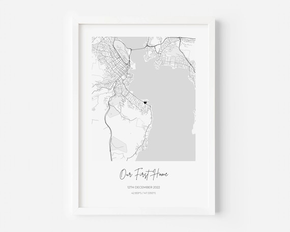 Custom Map Print | Personalised First Home Housewarming Poster | Personalized Street Drawing Framed Wall Art