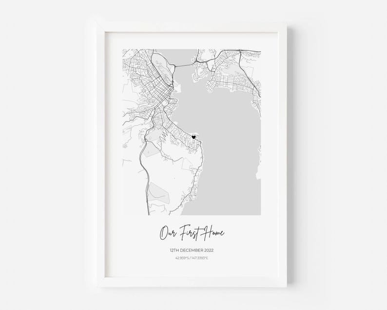 Impressão de mapa personalizado | Pôster personalizado de inauguração de casa | Arte de parede emoldurada com desenho de rua personalizado imagem 1