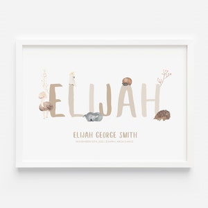 Custom Personalised Baby Child Name Print - Australian Animals Newborn Children Toddler Gift Poster Frame Australia Instant Download