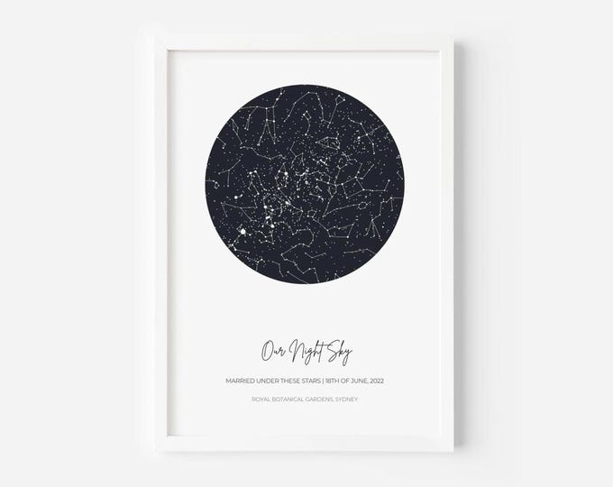 Custom Night Sky Print | Personalised Constellation Star Map Wall Art Poster | Framed Anniversary Gift
