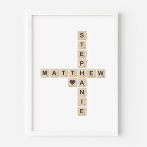 Stampa personalizzata con tessere di Scrabble / Poster personalizzato con nome di famiglia / Decorazione murale personalizzata con tessere di Scrabble