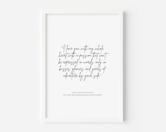 Custom Quote Print | Personalised Song Lyrics Poster | Personalized Vows Framed Wall Art