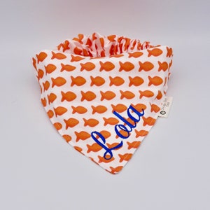 Goldfish bandana, Summer Slip On Elastic Dog Bandana, Personalization optional, Slip on Bandana, Scrunchie Bandana, Embroidered Bandana