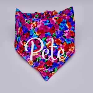Summer Slip On Elastic Dog Bandana, Personalization optional, Slip on Bandana, Scrunchie Bandana, Embroidered Bandana