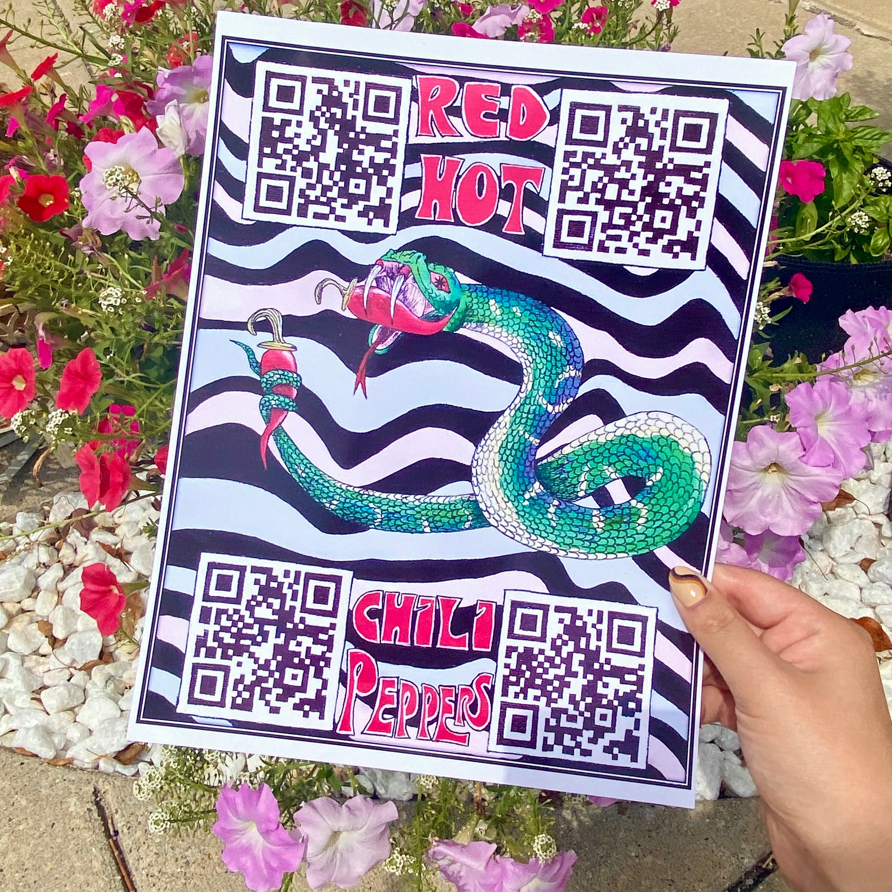 8.5x11 Red Hot Chili Peppers snake QR code art print Etsy