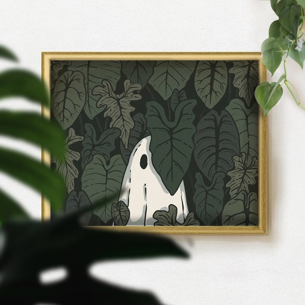 Alocasia Ghost Art Print // Tropical Plant print // Aroid Art for Plant Lovers // Gift for her // Spooky Ghost Wall Art