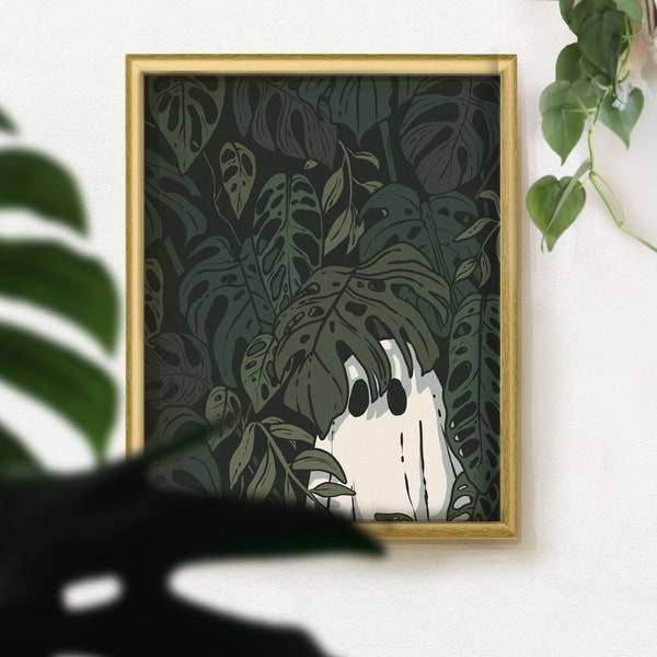 Monstera Ghost Art Print // Tropical Plant print // Aroid Art for Plant Lovers // Gift for her // Spooky Ghost Wall Art