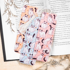 Cat Ghost Bookmark // Halloween Kitty Cat Bookmark // Gift for cat lovers // birthday gift // Cat mom present // Halloween Boo Basket