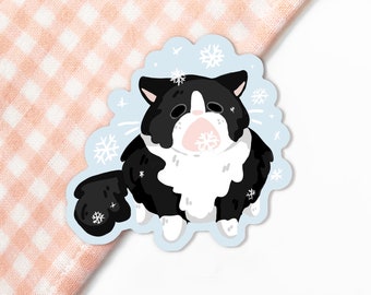 Snowflake Kitty // Holiday Cat Vinyl Sticker // Christmas Sticker // Waterproof Sticker // Gift for cat Lovers // Cat Mom Cat Dad Present