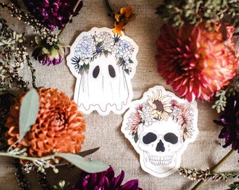 Flower Crown Skelly & Ghostie Stickers