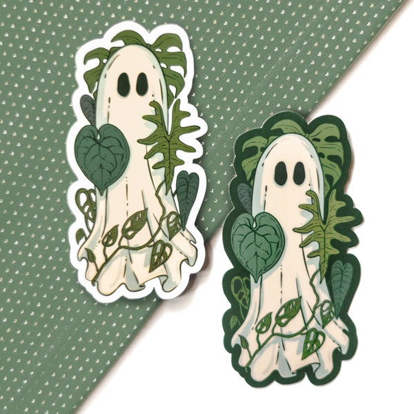 Tropical Plant Ghost Sticker, Waterproof Sticker for Plant Lovers, Spooky Sticker, Plant Ghost Art, Gift for Plant Lady, Halloween Sticker