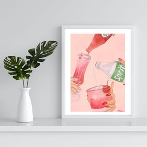 Shirley Temple Drink Art Poster Print, Dirty Shirley, Cocktail Bar Poster
