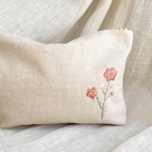 Hand Embroidered Pure Linen Makeup Bag Pouch