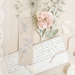 Hand embroidered linen bookmark