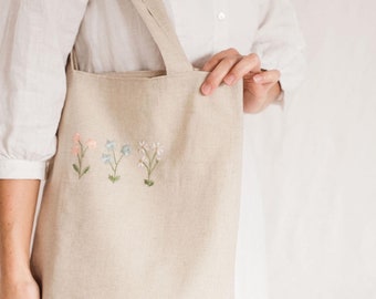Pure Linen embroidered shoulder bag. tote bag