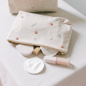 Hand Embroidered Pure Linen Makeup Bag Pouch