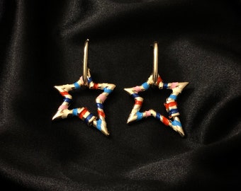 Rainbow Star Geometric Earrings,Multicolored Star Dangling Earrings,Minimalist Dangle Earrings,Gold Star Shaped Earrings,Dainty Star Earring