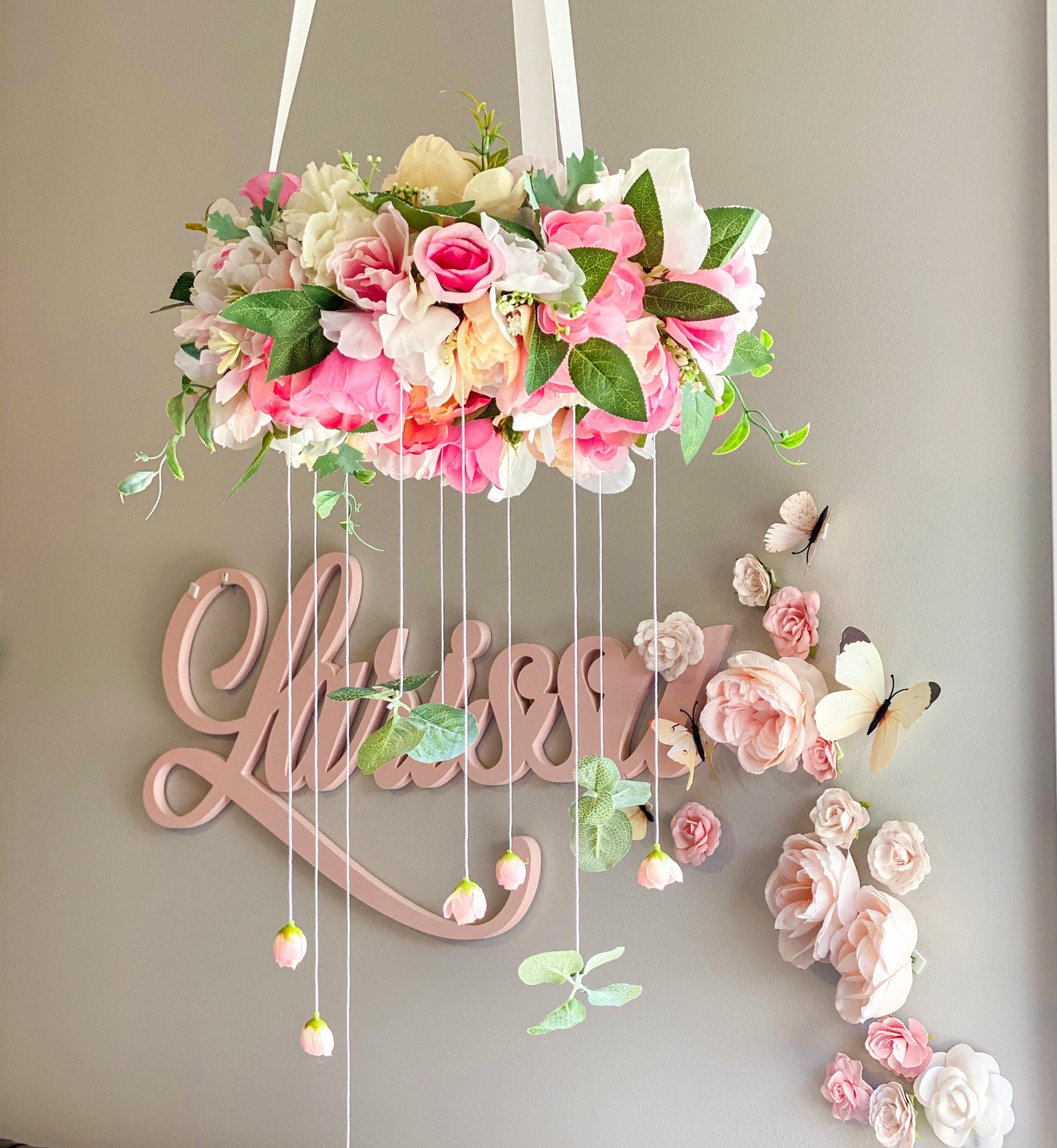 Flower Crib Mobile Baby Girl Mobile Floral Nursery Mobile Etsy