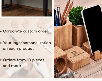 Personalised Custom Desk Accessories Corporate Gift, Wood Office Desk Organizer Set, Custom Office Supplies, Fathers Day Gift, Gift For Mom