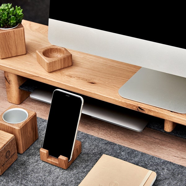 Dual Monitor Stand Holz, Natürliches Ökologisches Schreibtischregal, Schreibtischzubehör, Firmengeschenk, Mitarbeitergeschenk