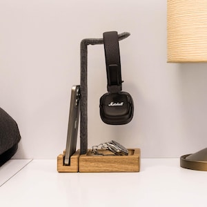 Headphone Stand Combo, Headphone Holder, Wood Headphone Stand, Headset Holder, Headphone Hanger, Gift For Him, Music Lovers