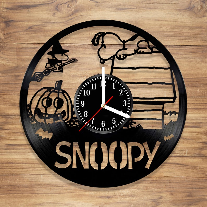 Snoopy Vinyl Wall Clock Charlie Brown Cartoon The Peanuts Etsy