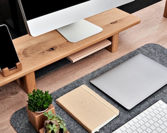 Soporte minimalista estilo Scandi, elevador de monitor, estante de escritorio de madera, soporte de monitor de madera, soporte de computadora portátil de madera, estante de monitor, regalos corporativos