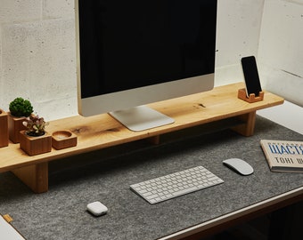 Oak Wood Monitor Riser, Desk Organizer, Computer Stand, Keyboard Storage, Office Decor, Natural Wood, Workspace Organizer