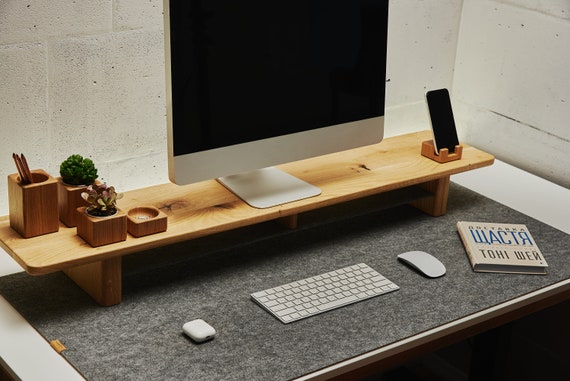 Oak Wood Monitor Riser, Large Monitor Stand Duet, Natural Ecological Desk  Accessories, Computer Stand Desk Shelf 