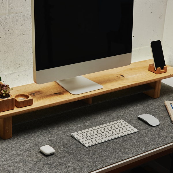 Natural Wood Monitor Desk Shelf, Desk Accessories, Office Decor, Wooden Computer Stand, Organizing Shelf