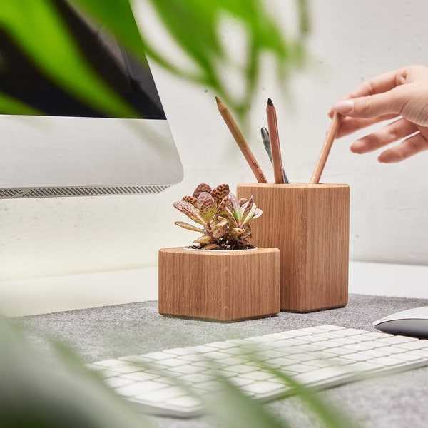 Eichenholz Stift Bleistiftbecher, Holz Stifthalter für Schreibtisch, Natürliche Ökologische Schreibtisch Zubehör Büro Dekor, Muttertagsgeschenk, Geschenk für Papa