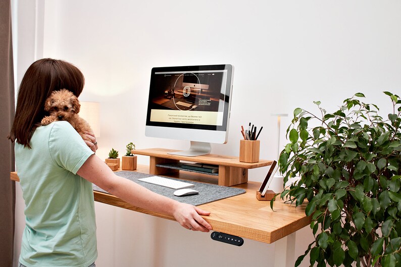 Oak Monitor Stand: Ergonomic Wooden PC Riser With Metal Shelf - Etsy