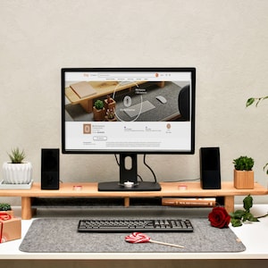 Solid Oak Dual Monitor Stand: PC Desk Organizer