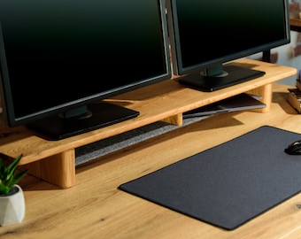 Double Monitor Stand, Desk Organizer, Monitor Riser, Desk Shelf, Dual Monitor Oak Stand, Office Manager Gift Idea,  Gift for Team Leaders