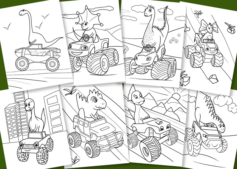 Dinosaur Coloring Book, Monster Truck Coloring Book, 30 Coloring Pages ...