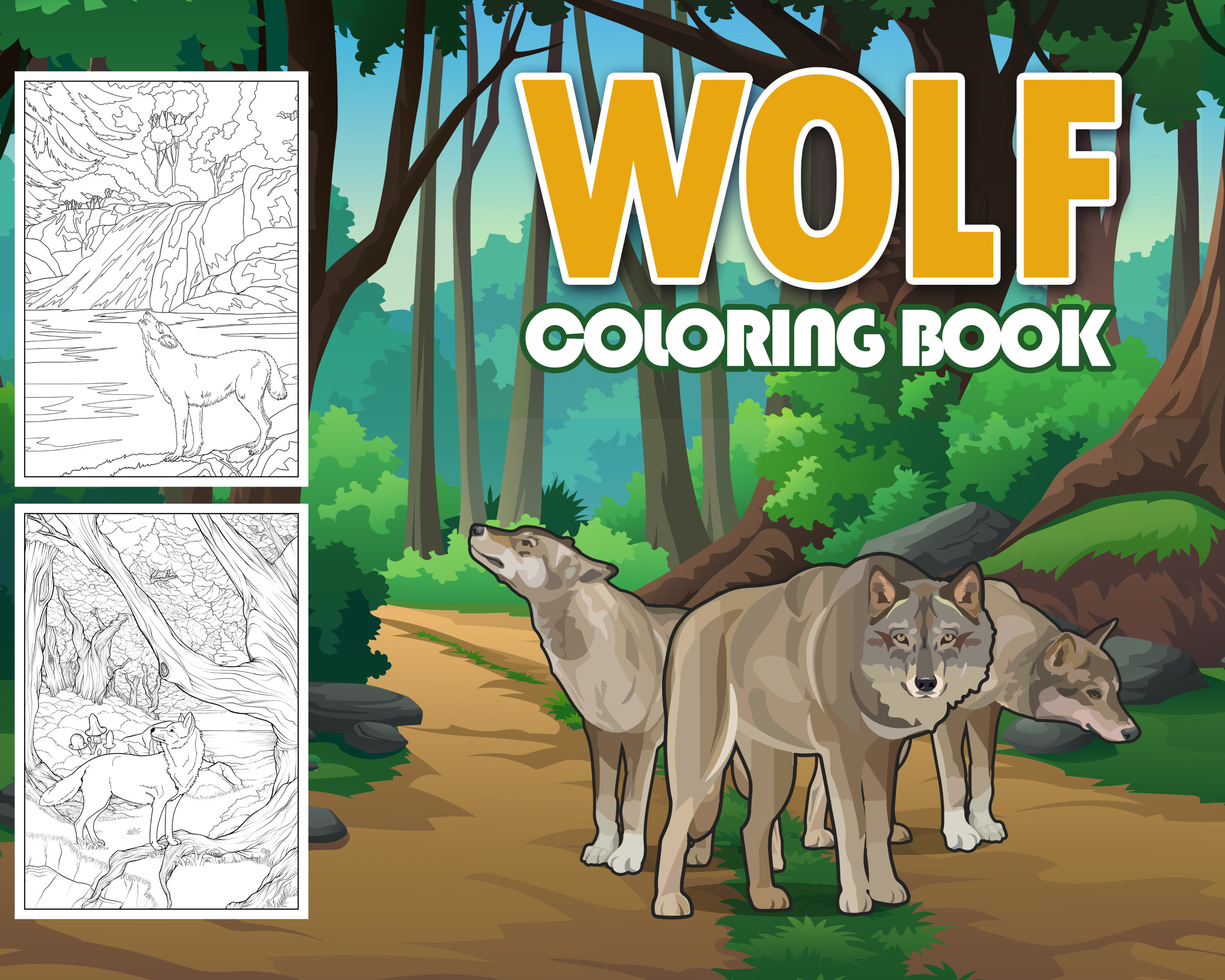 Wolf Coloring Book, 35 Digital Coloring Sheets, Wolf Lover Gifts Kids