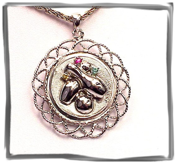 Solid Sterling Silver Bowling PendantS with Natur… - image 1