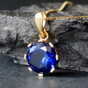 12 mm Sapphire Necklace Genuine Lab Grown Sapphire pendant Royal Blue sapphire necklace Cut brilliant real sapphire birthstone necklace Gift